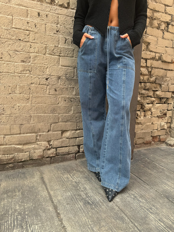 PIPER DRAWSTRING WAISTBAND DENIM PANTS