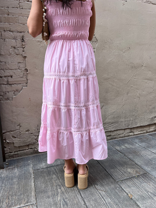 solid pink textured midi dress