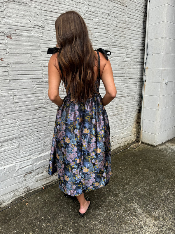 blue floral print dress