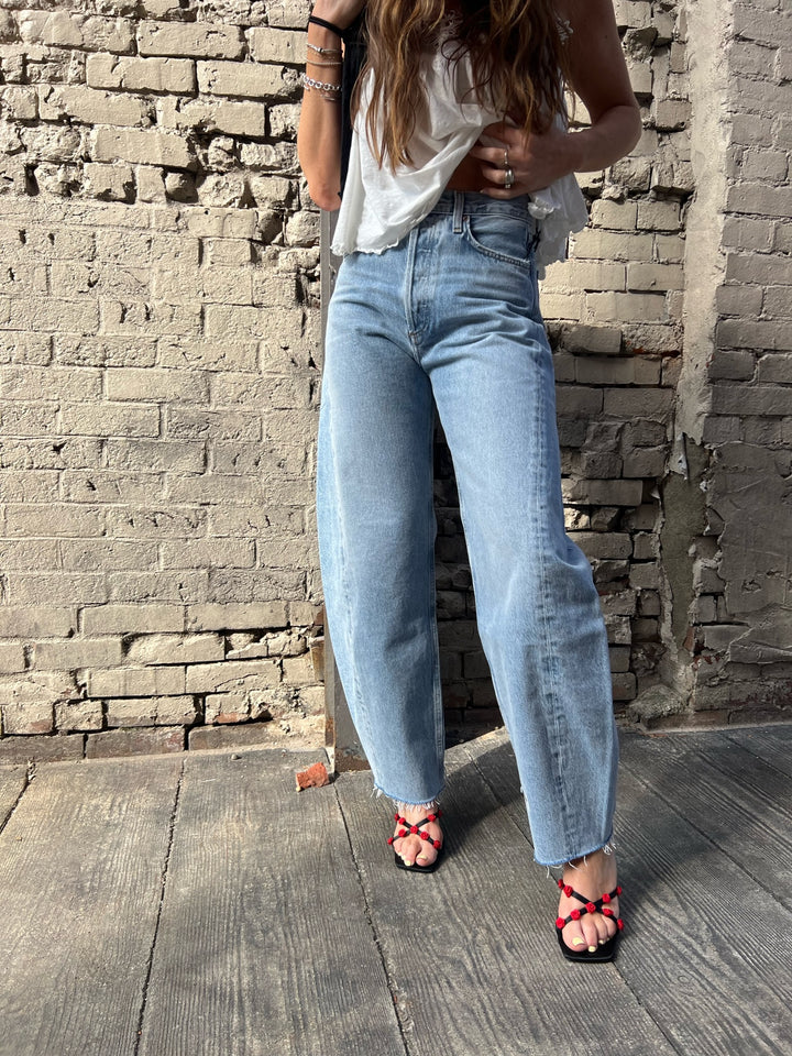 AGOLDE LUNA HIGH RISE PIECED DENIM JEANS