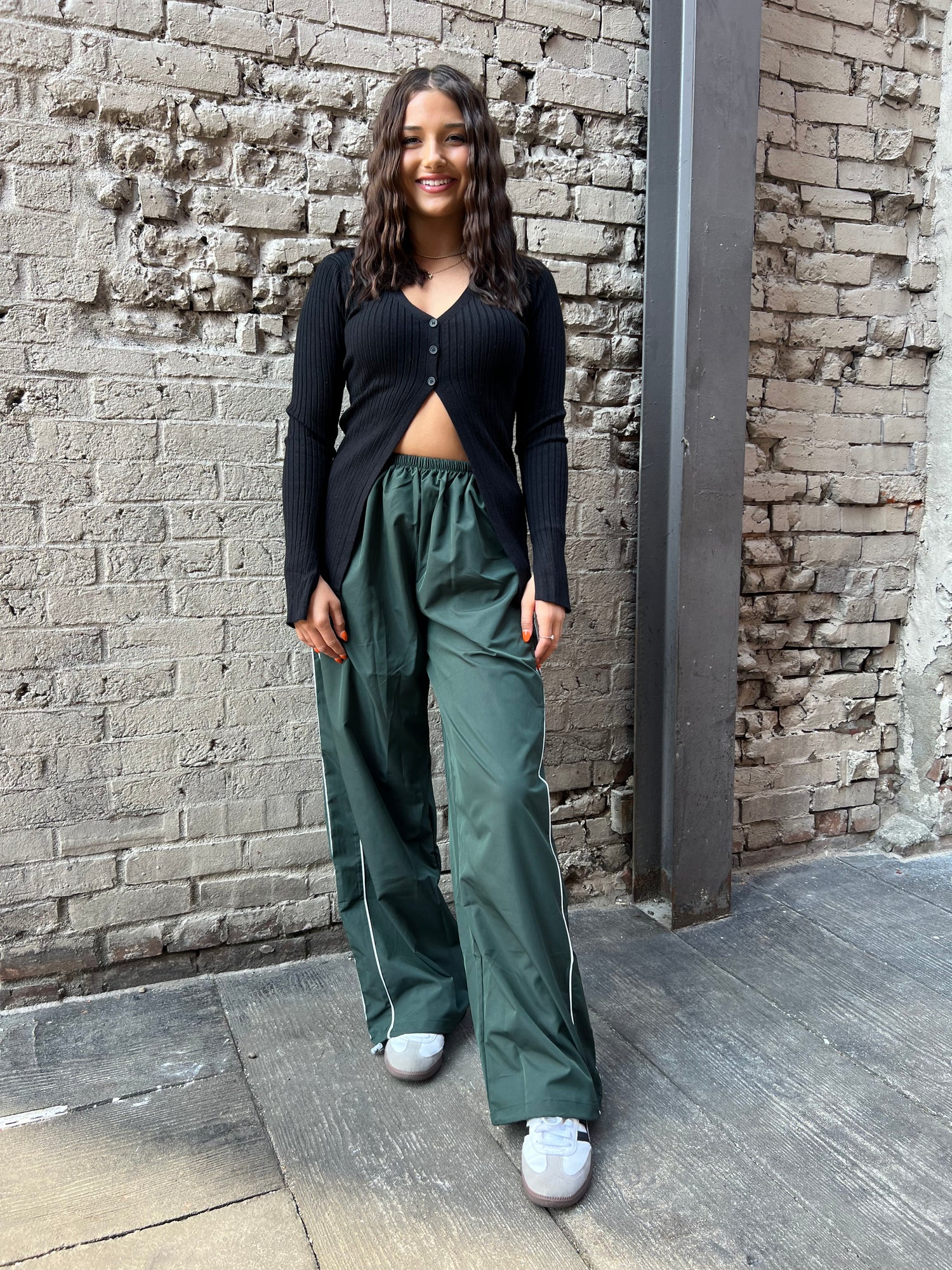 GREEN WIDE LEG PINSTRIPE TRACKPANTS - THE HIP EAGLE BOUTIQUE
