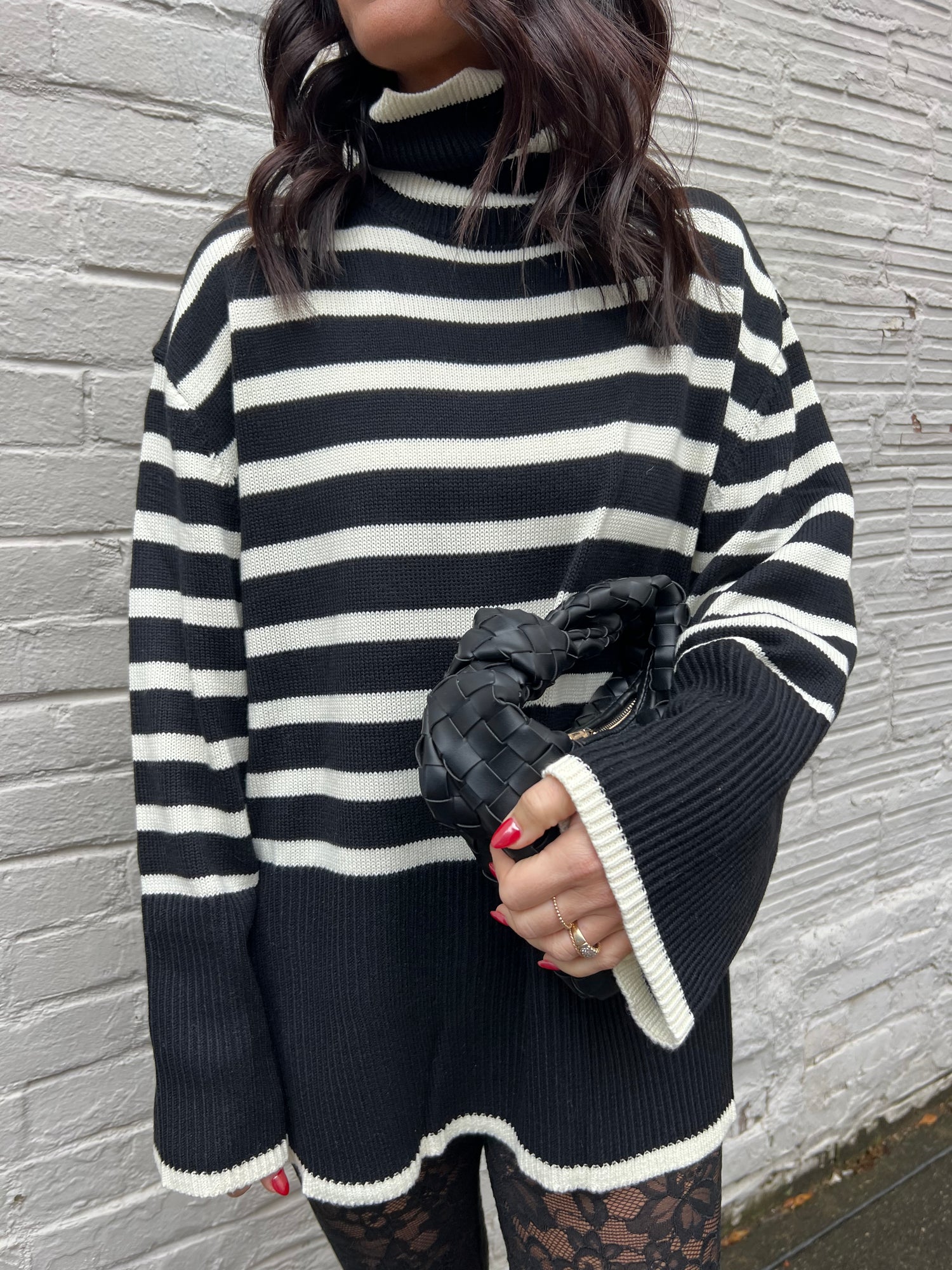 women's striped turtleneck sweater