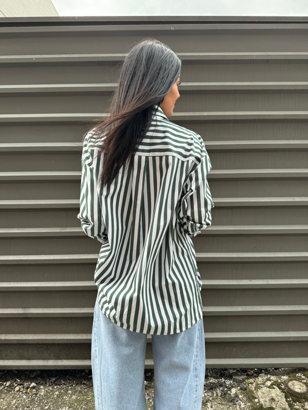 green striped button up shirt