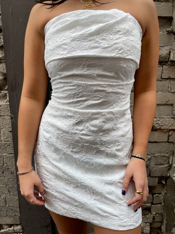 white strapless mini dress