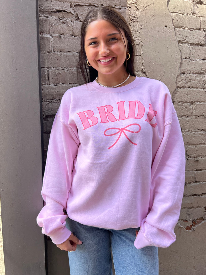 pink bride graphic crewneck sweatshirt