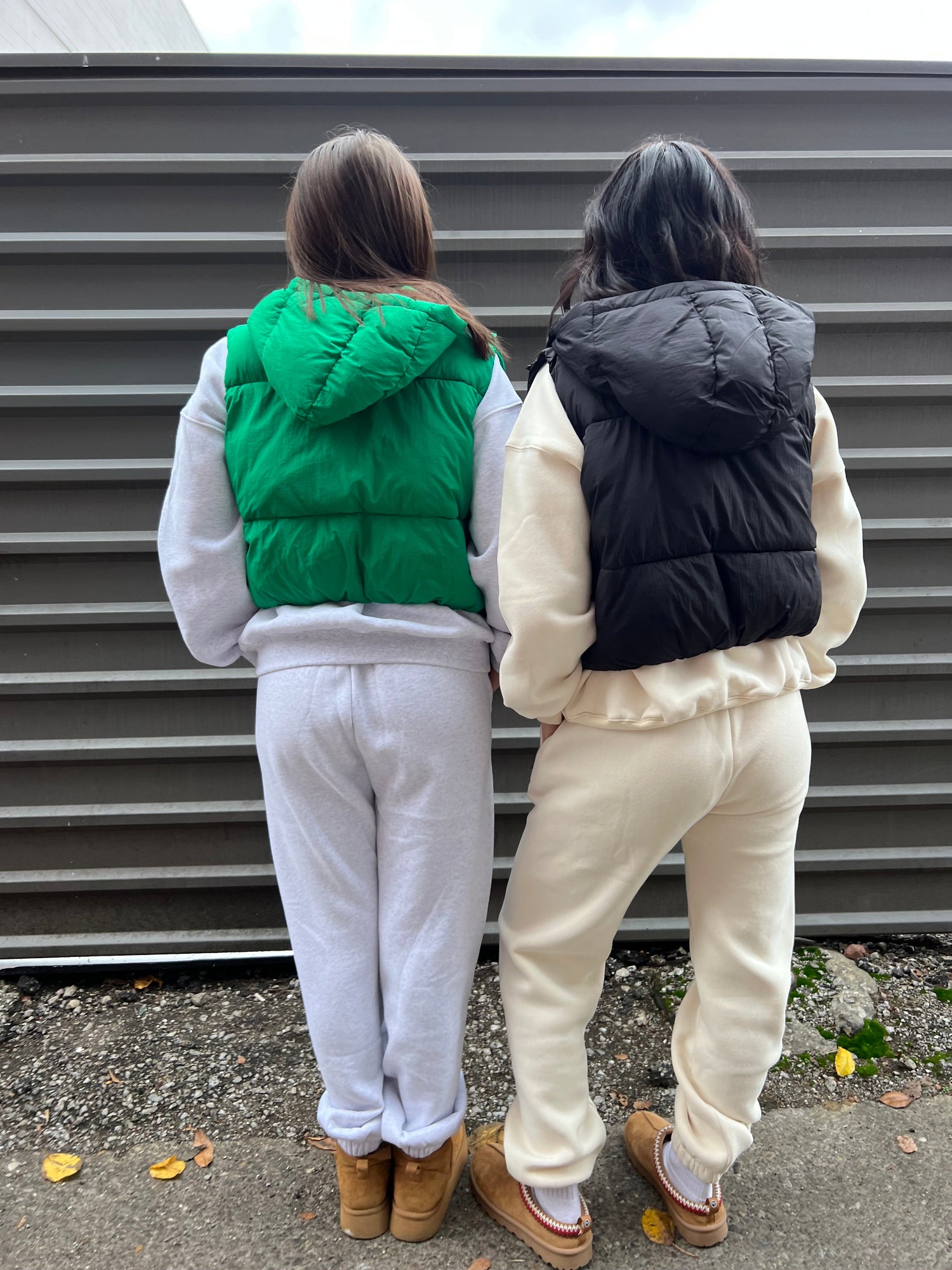 matching sweat set with puffer vest