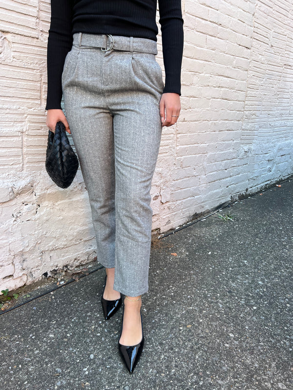 LINE & DOT BELTED GRAY BELTED PAOLA WOOL DRESS PANTS - THE HIP EAGLE BOUTIQUE