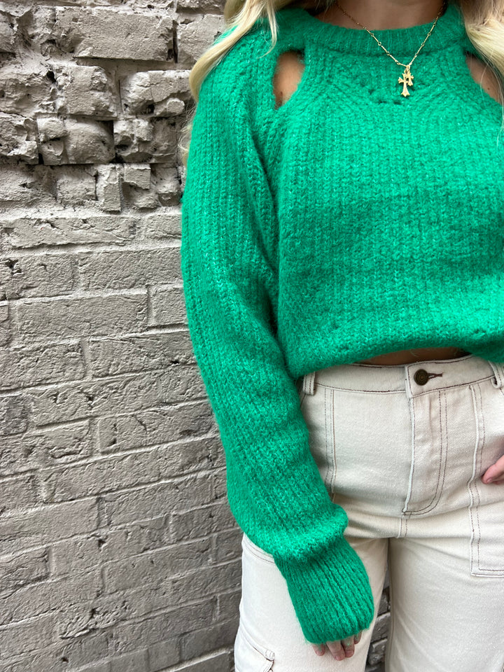 ASTR KRIS CUT OUT SWEATER IN GREEN - THE HIP EAGLE BOUTIQUE