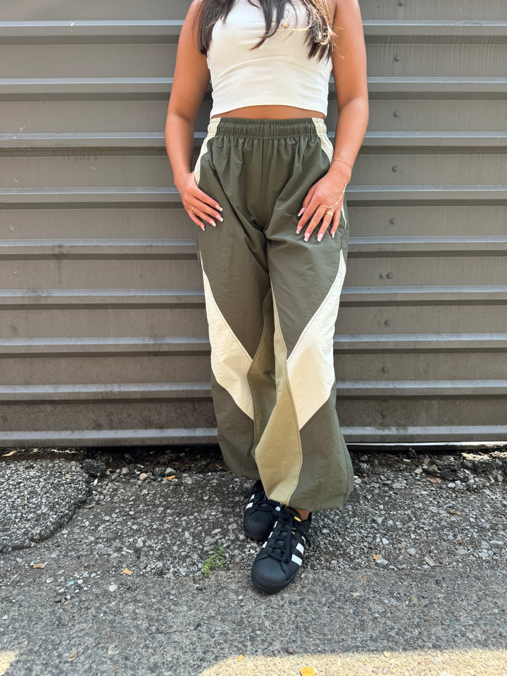 green color block windbreaker pants