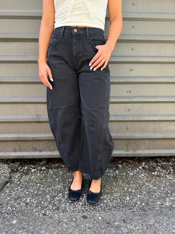 black denim barrel jeans