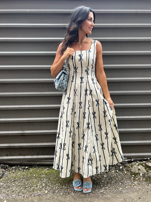 ivory coquette print midi dress