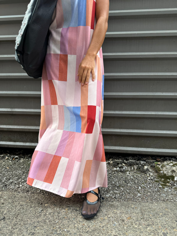 pink colorblock maxi dress