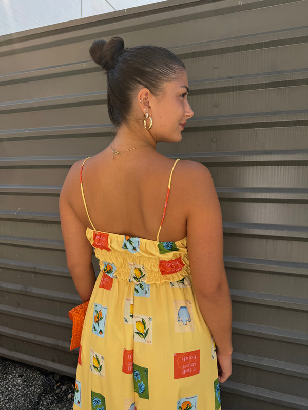 yellow tile spaghetti strap maxi dress