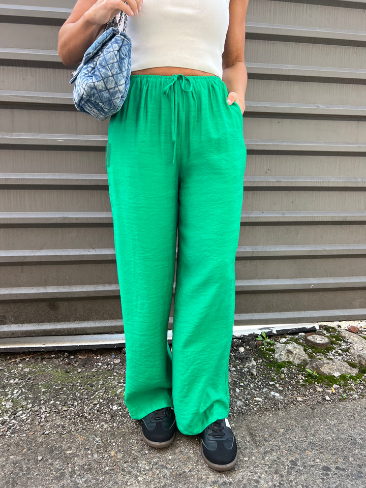 green flowy pants