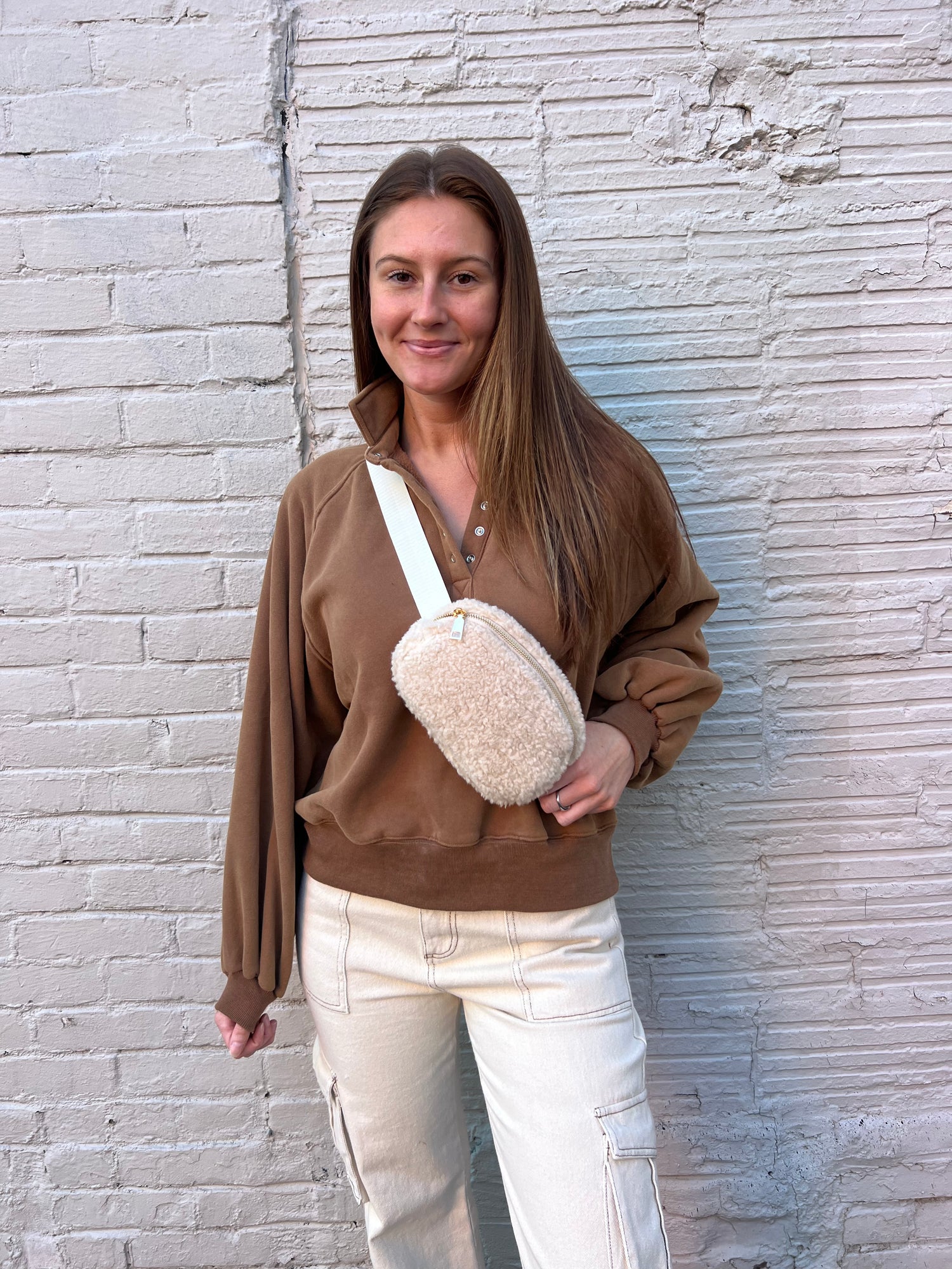 LIGHT BROWN BALLOON SLEEVE PULLOVER - THE HIP EAGLE BOUTIQUE