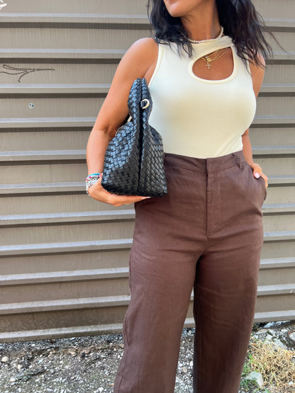 DARK BROWN STRIAGHT LEG PANTS - THE HIP EAGLE BOUTIQUE