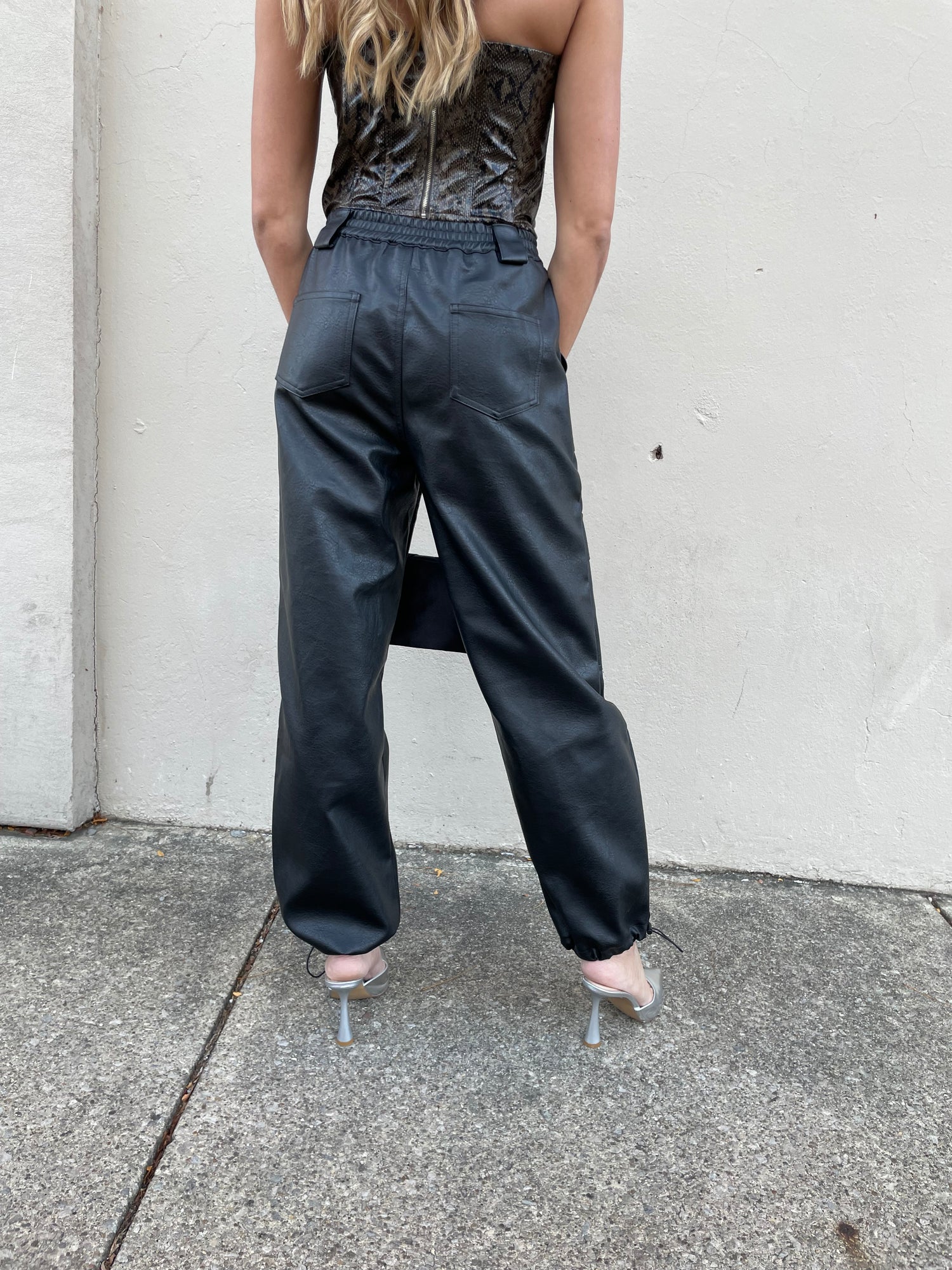 PRETTY GARBAGE BLACK LEATHER CARGO JOGGERS - THE HIP EAGLE BOUTIQUE