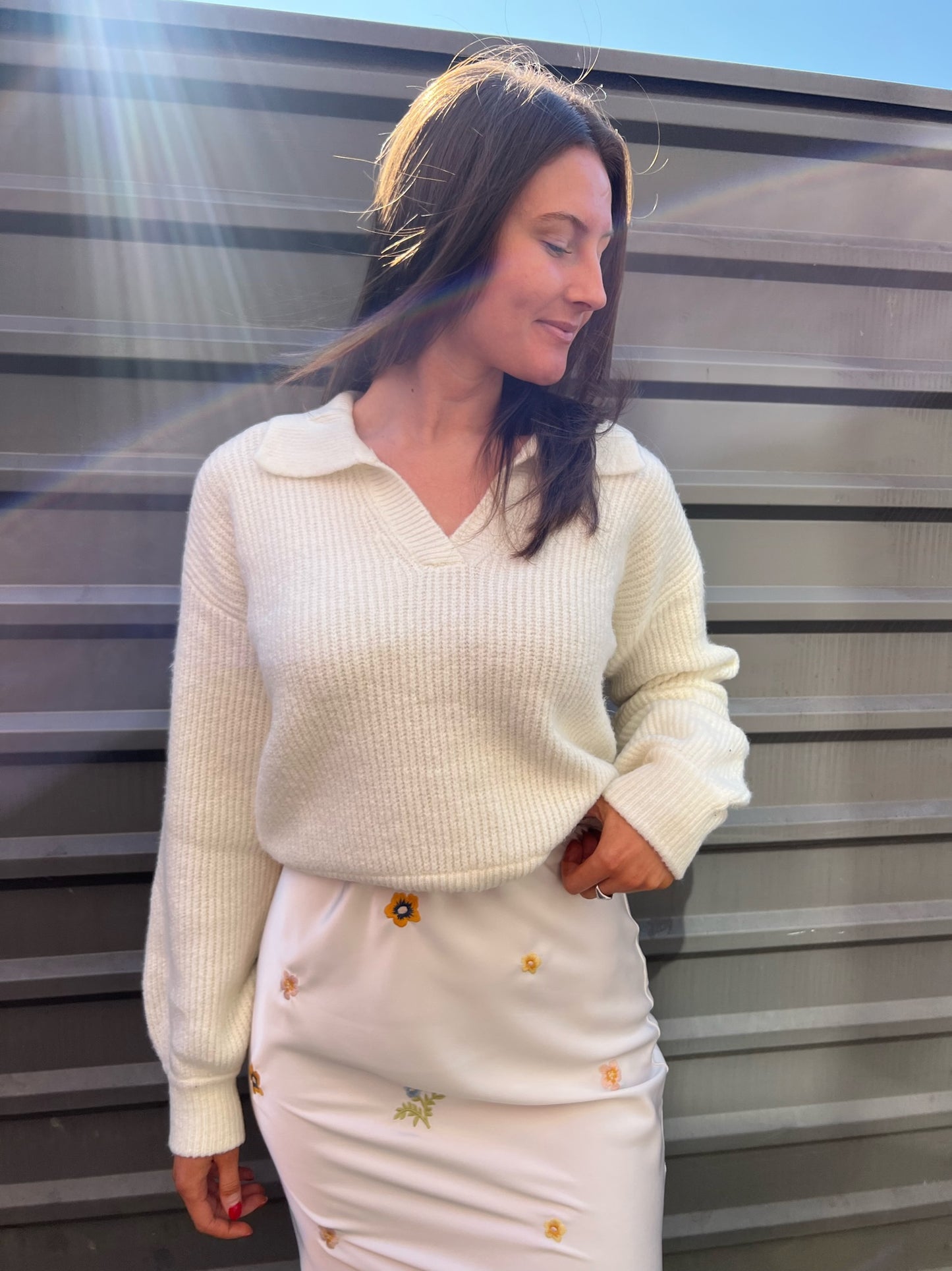 ivory collared vneck sweater