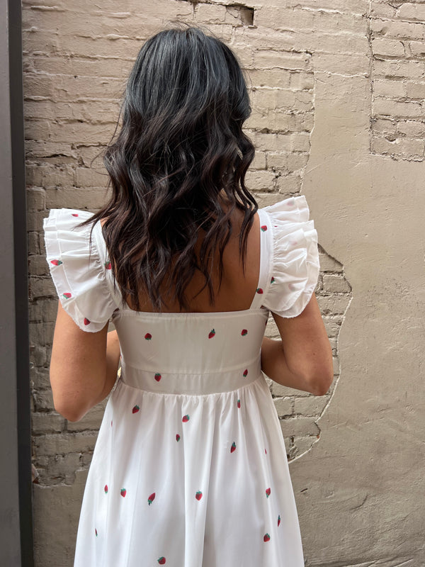 ruffle sleeve strawberry print dress