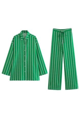 KELLY GREEN STRIPED WIDE LEG PANTS - THE HIP EAGLE BOUTIQUE