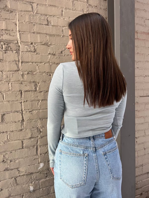 light blue ribbed fitted tee