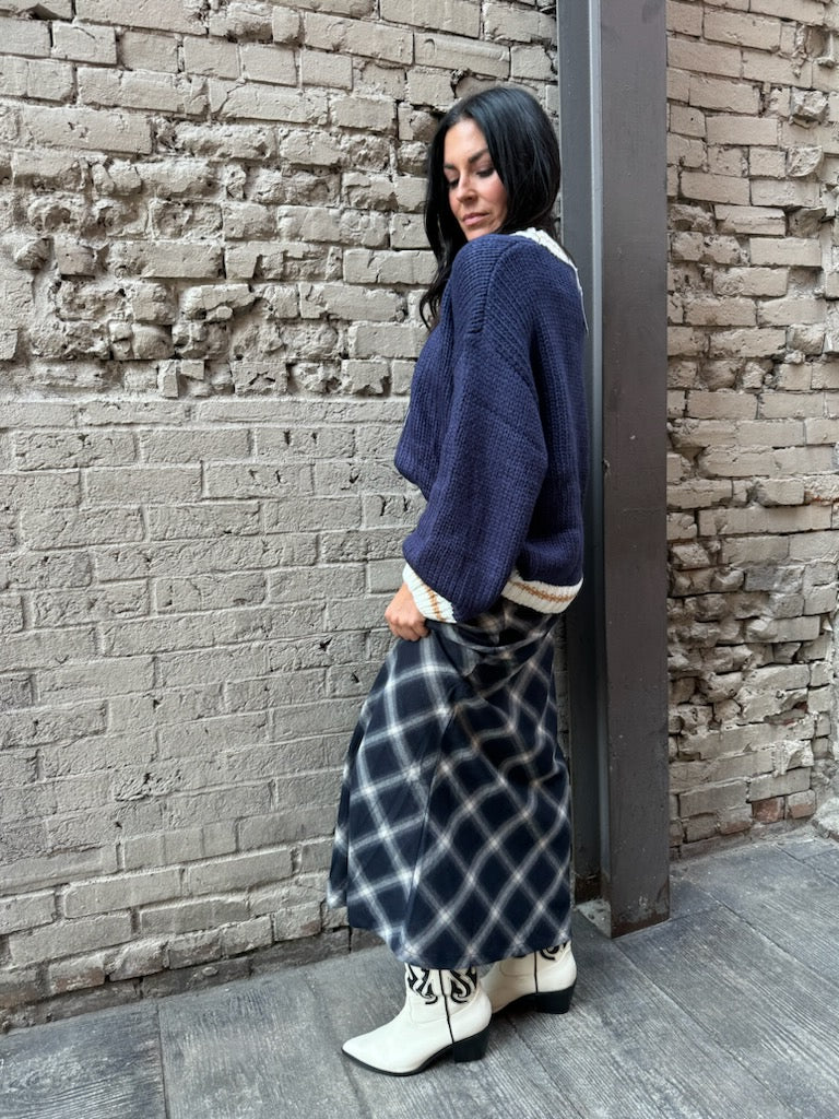 navy plaid slip skirt