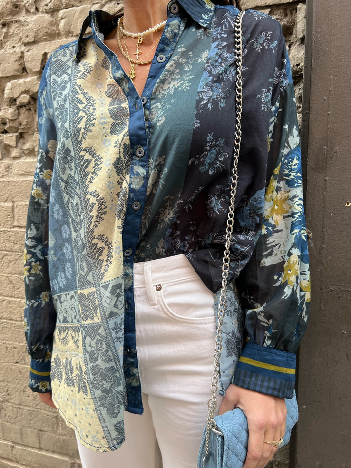 free people flower patch top in indigo combo