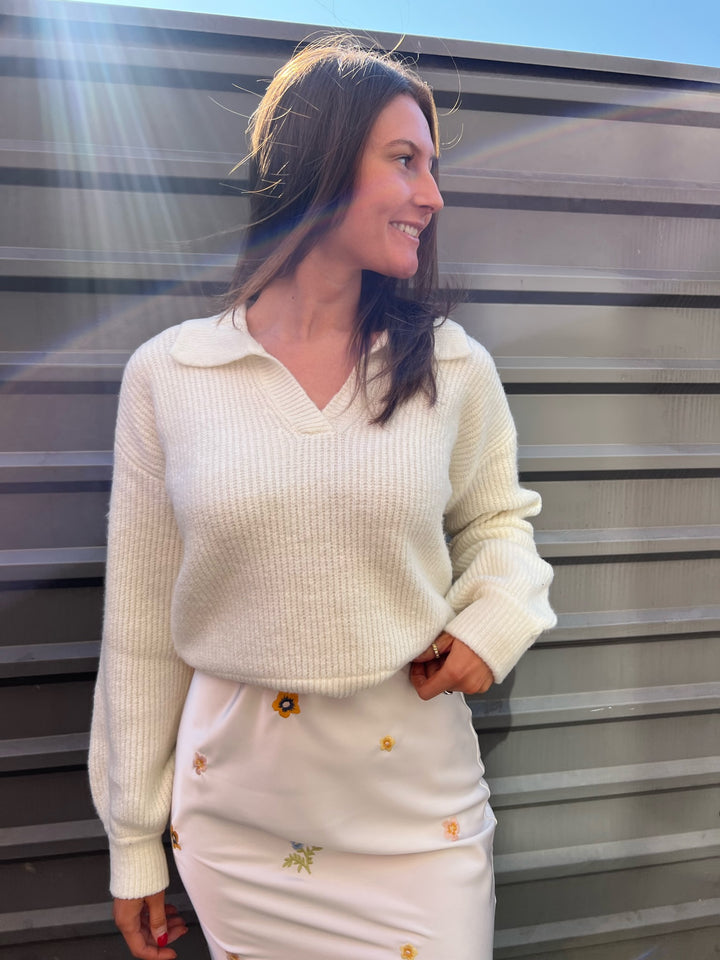 ivory collared vneck sweater