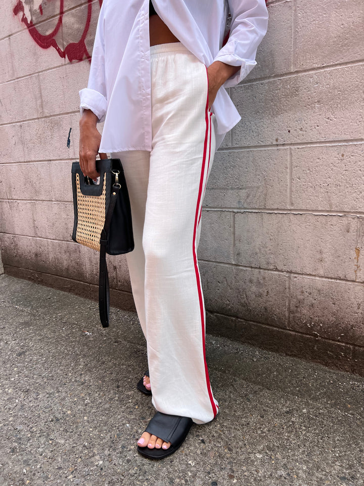 A POP OF RED LINEN PANT