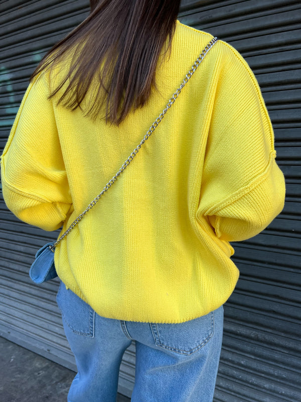 yellow tunic mock neck sweater