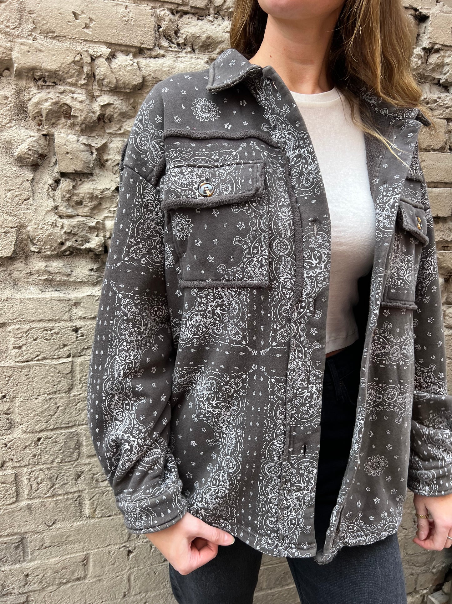 gray paisley print jacket