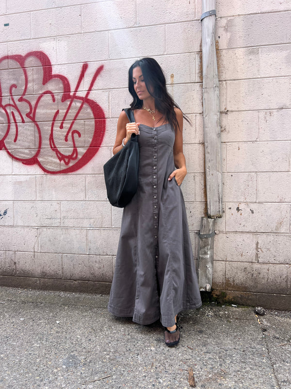 black denim button up maxi dress