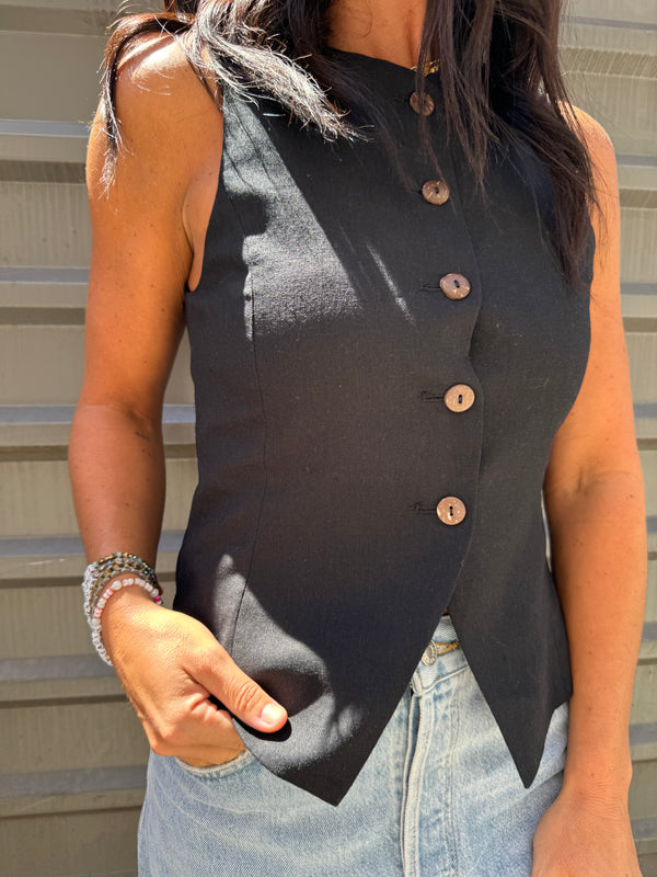 black button up vest