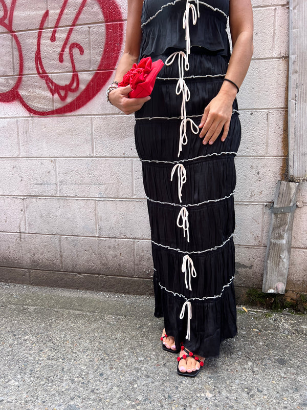 black tiered bow maxi skirt