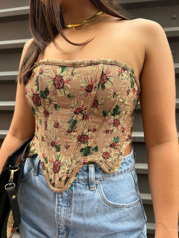 floral tapestry corset top