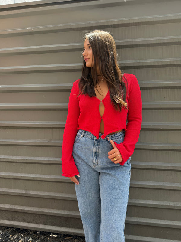 VICTORIA HOOK & EYE SWEATER IN RED