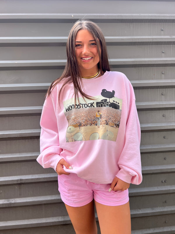 pink woodstock graphic pullover