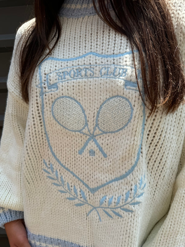 sporty crest embroidered graphic sweater