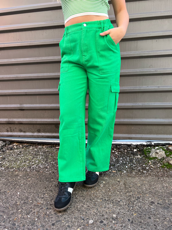 kelly green cargo denim jeans