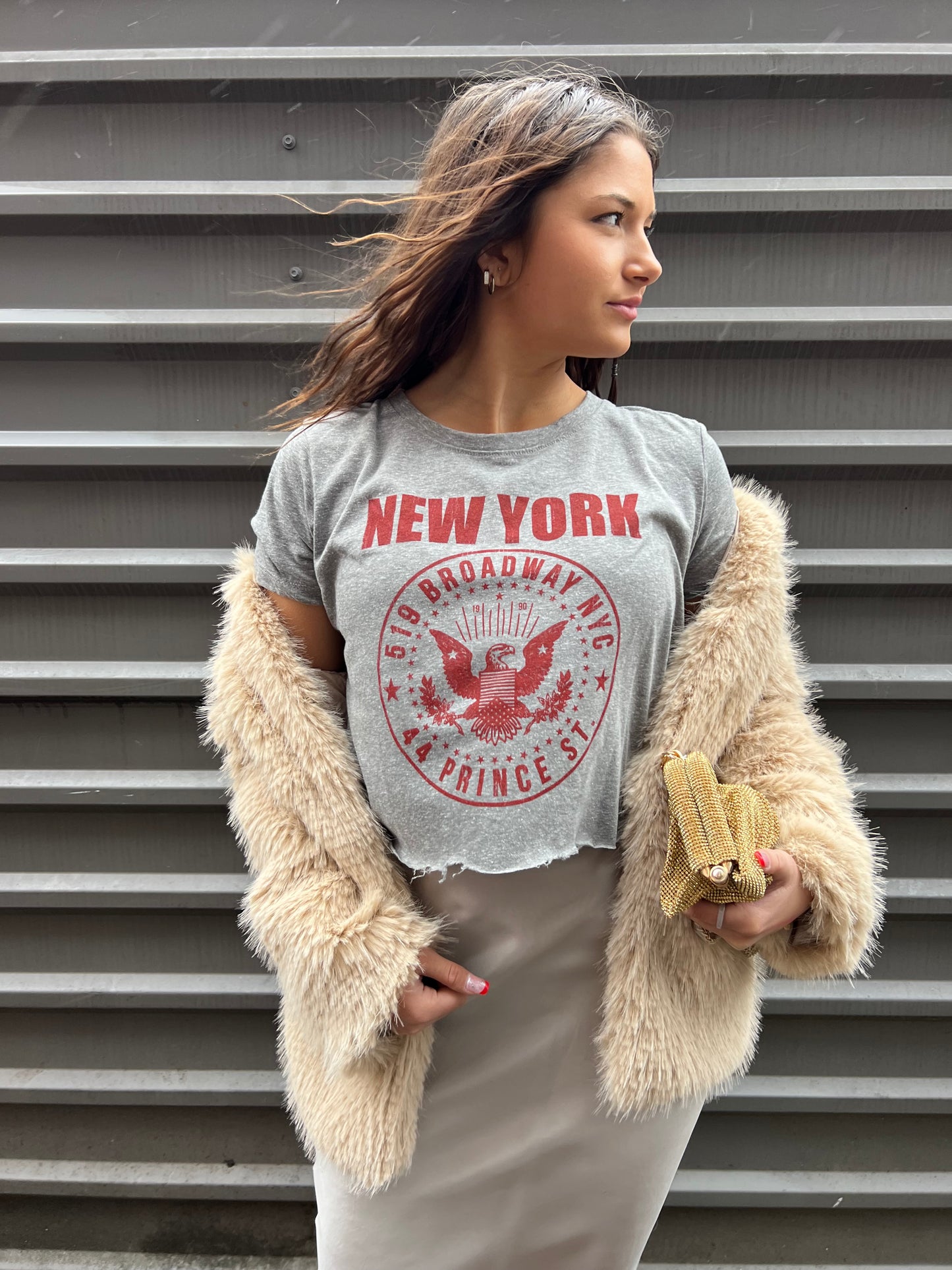 gray cropped new york tee