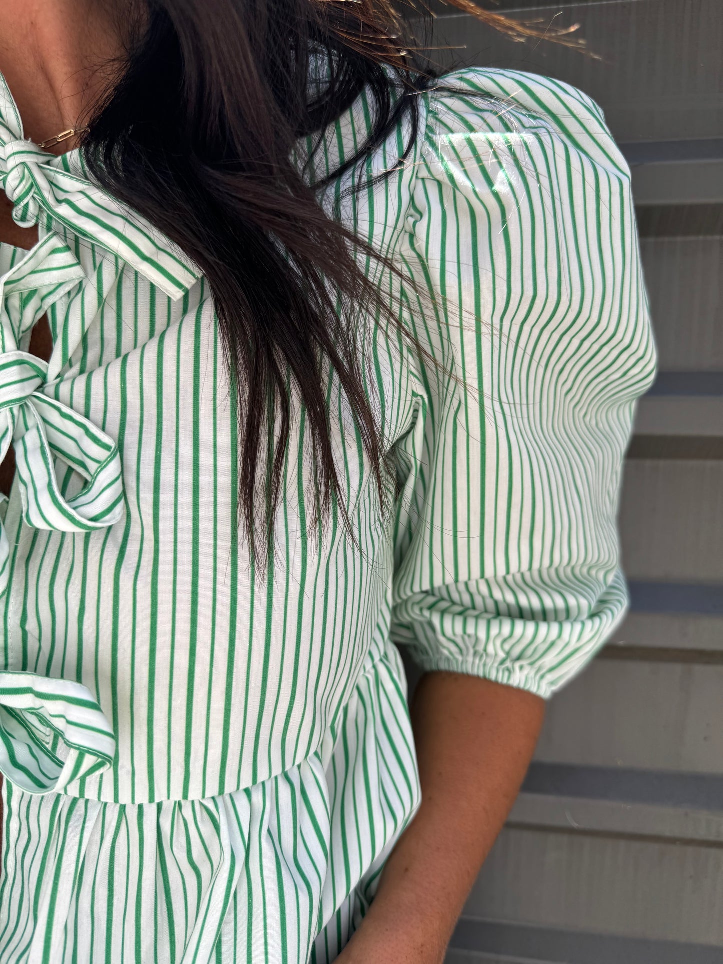 green striped puff sleeve top