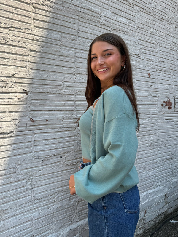 sage green cardigan and tank top set