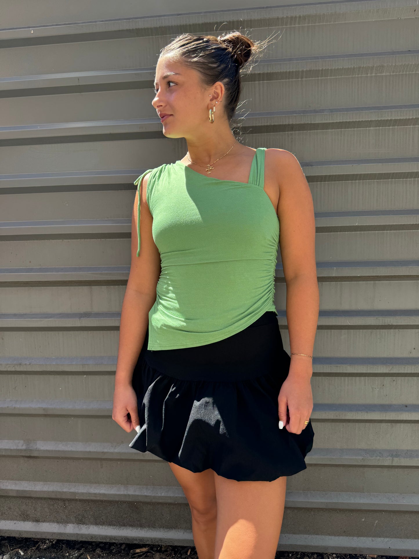 green asymmetric tank top