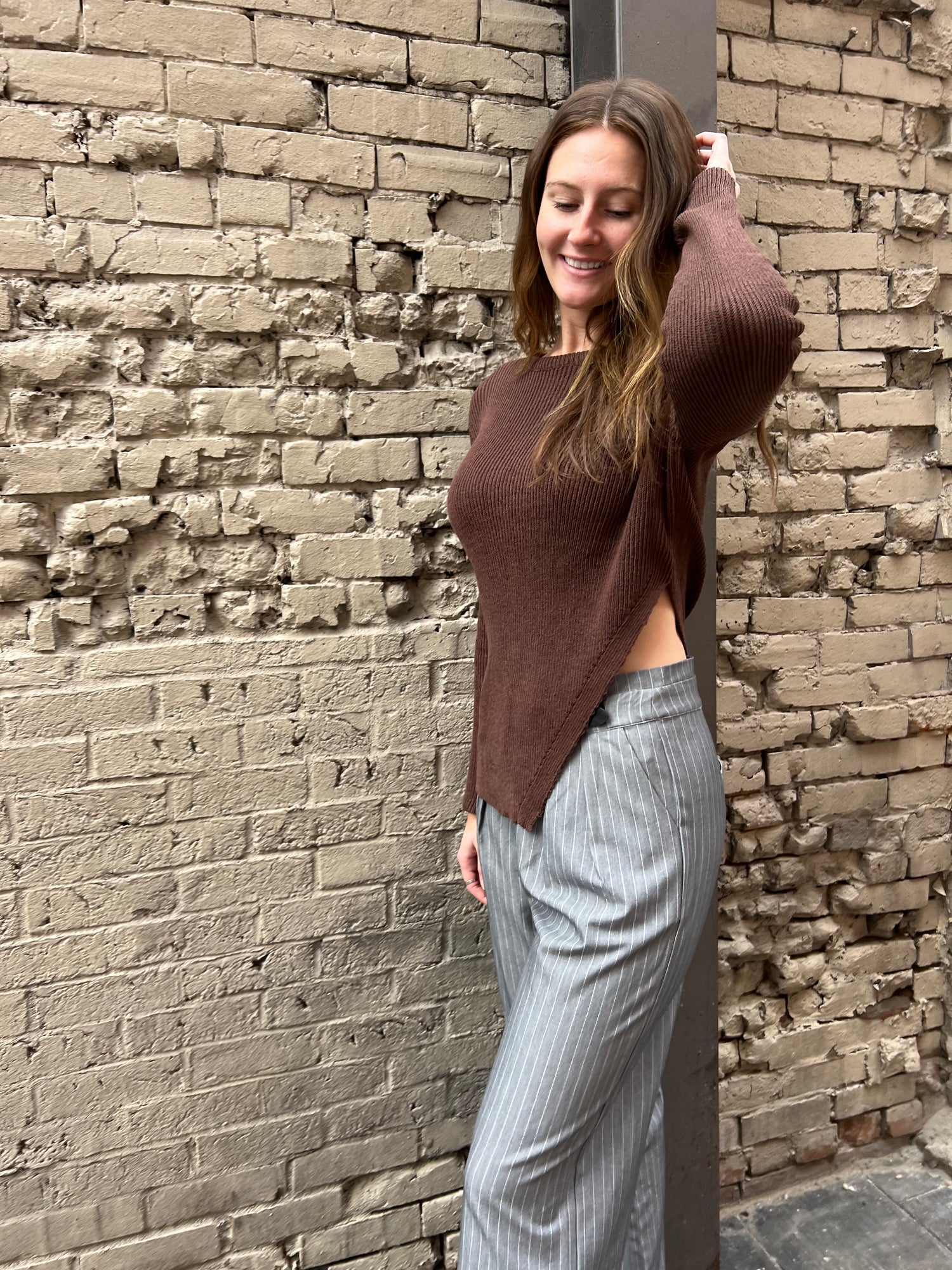 brown ribbed knit sweater