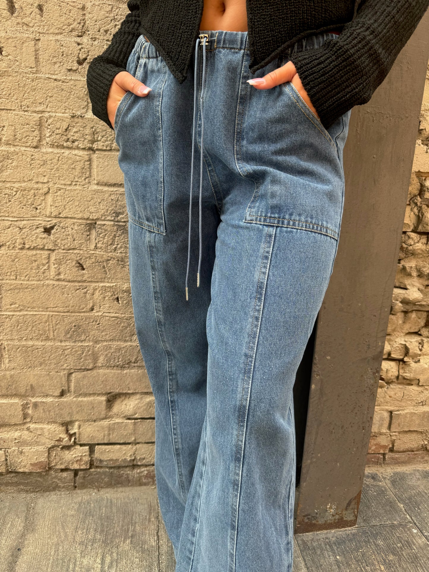 PIPER DRAWSTRING WAISTBAND DENIM PANTS