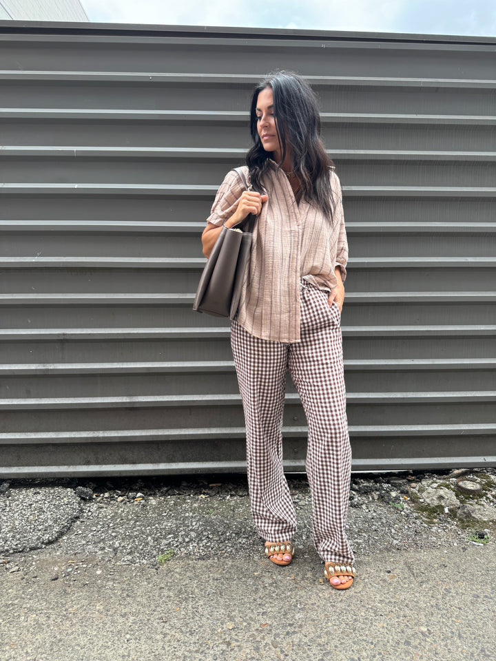 GINGHAM BOXER PANTS IN BROWN