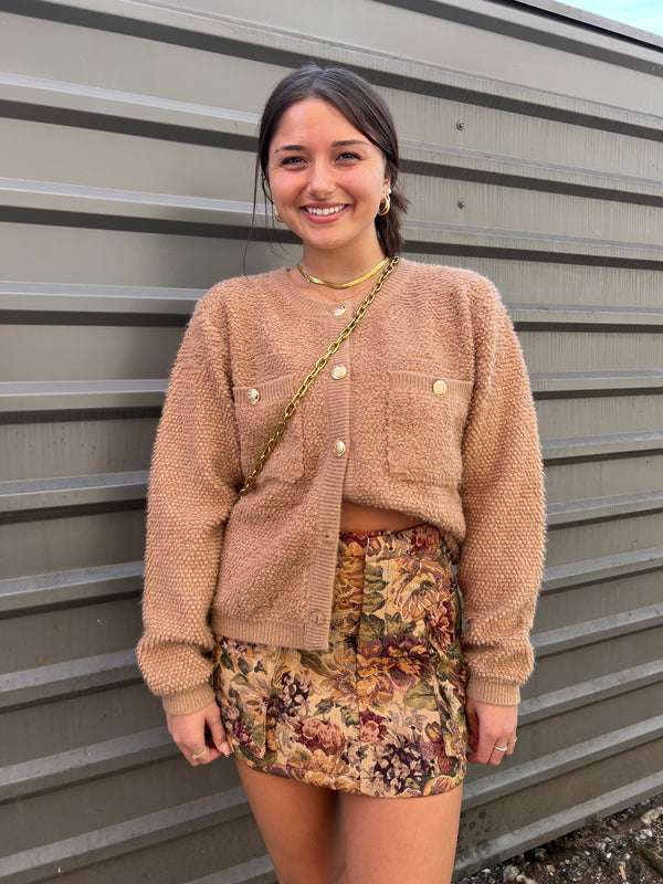 LINE & DOT TAN KHLOE BOUCLE CARDI LADY OUTFIT INSPO- THE HIP EAGLE BOUTIQUE