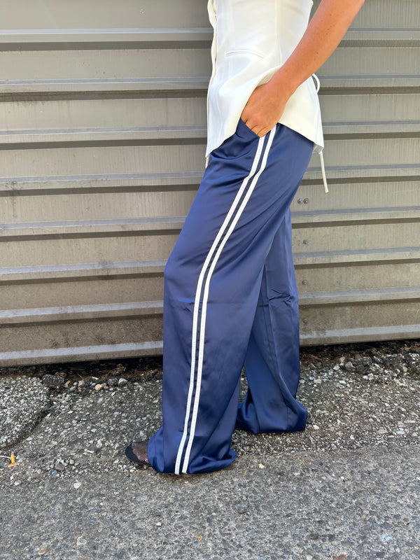 navy blue pinstripe trackpants