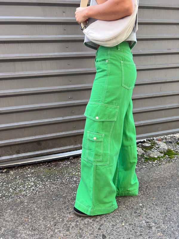 green low rise baggy cargo pants