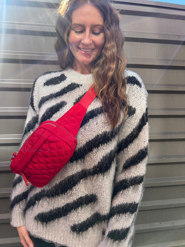 GRAY AND BLACK FUZZY ZEBRA PRINT SWEATER - THE HIP EAGLE BOUTIQUE